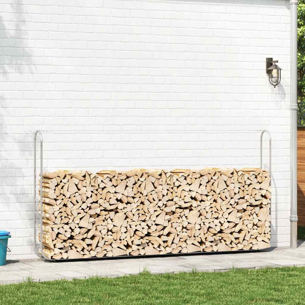 vidaXL Galvanised Steel Wire Silver Firewood Rack 300 x 25 x 150cm Image 2