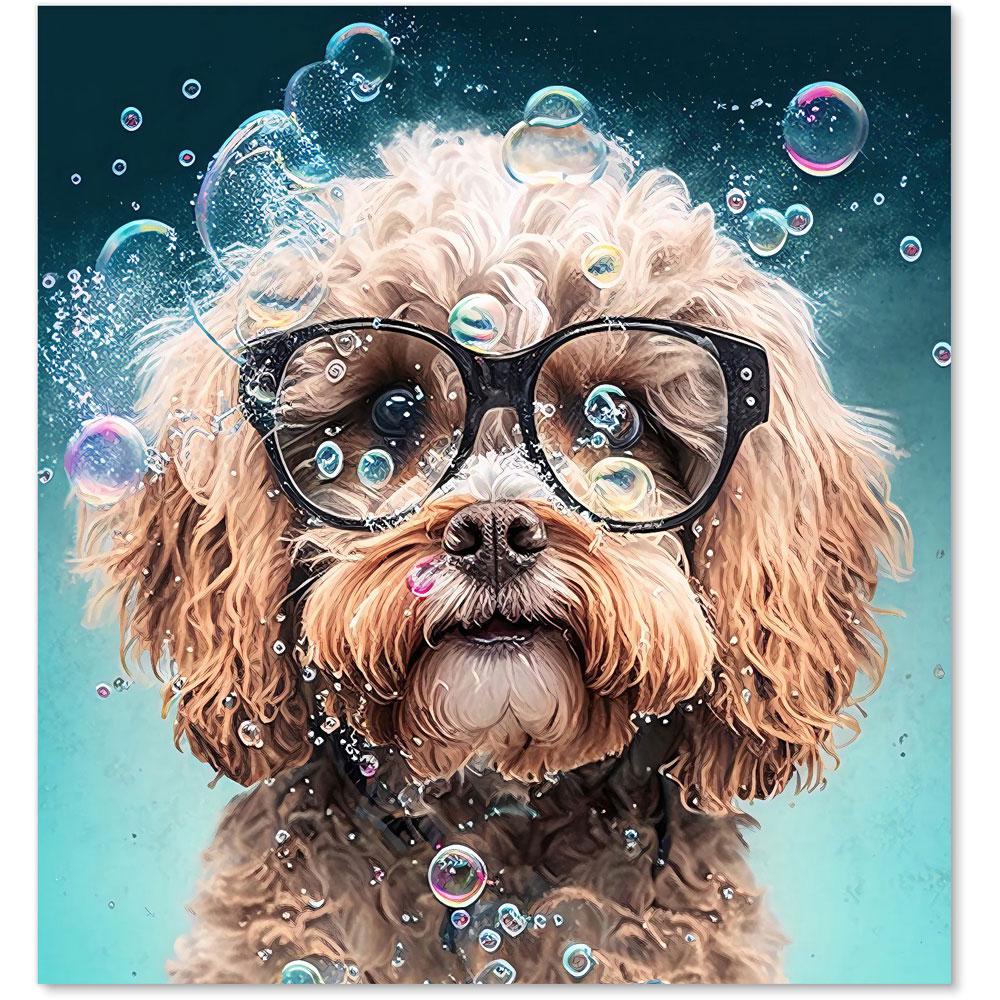Warren Reed Designer Cavapoo Dog with Glasses Splashart Glass Kitchen Splashback 75 x 70cm Image 2