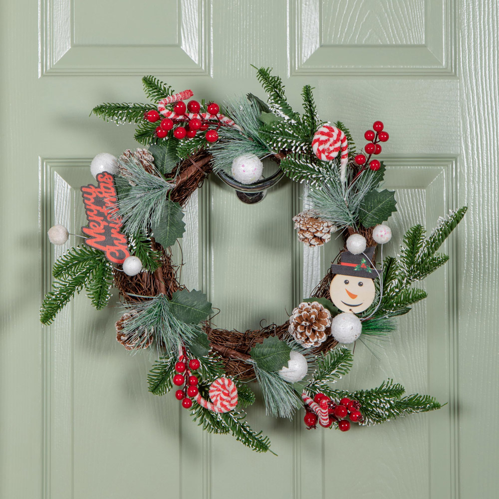 Samuel Alexander Candy Swirls Christmas Wreath with Pinecones Red Berries and Candy Canes 40cm Image 2