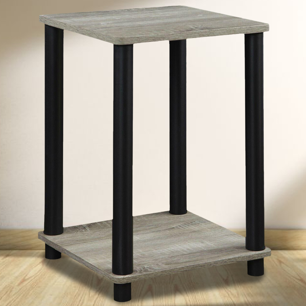 Walplus Single Shelf French Oak Grey and Black Turn-N-Tube Haydn End Table Image 1