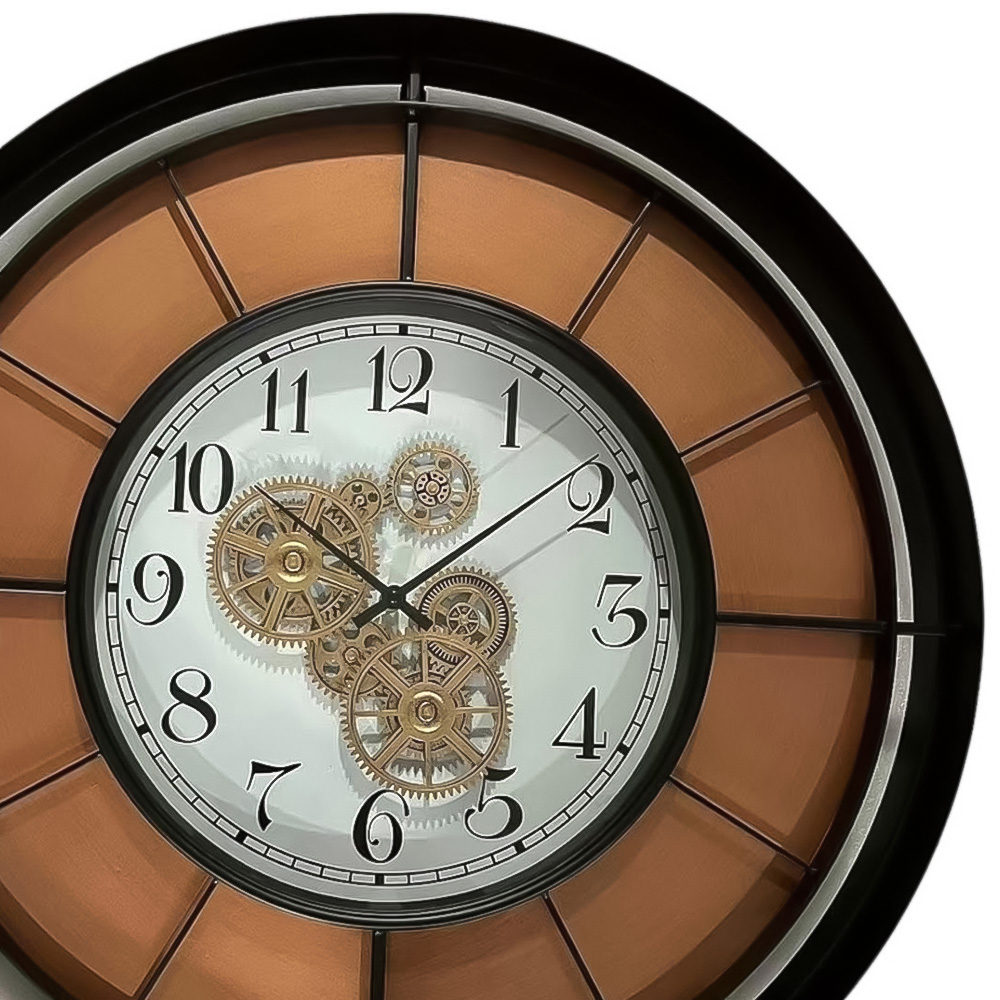 Acacia Home Brown Round Gear Wall Clock 64cm Image 3