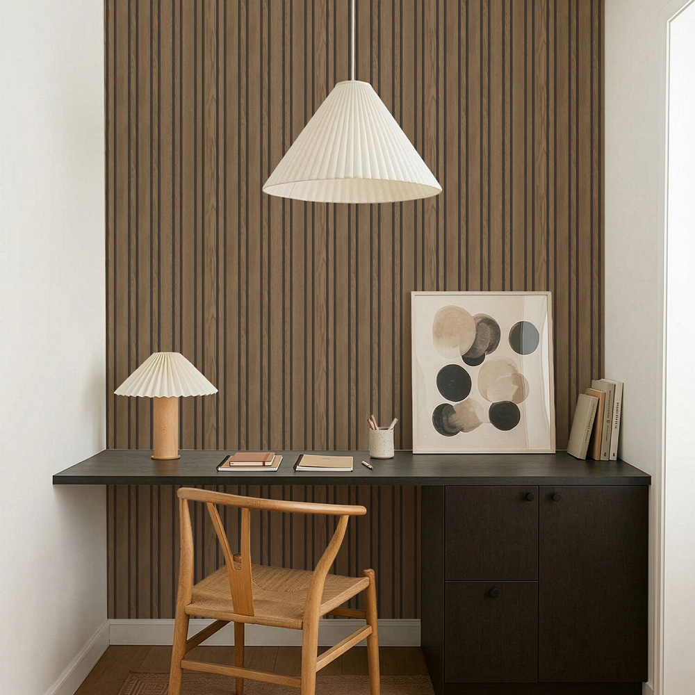 Pinstripe Wood Slats Wallpaper Brown Image 3