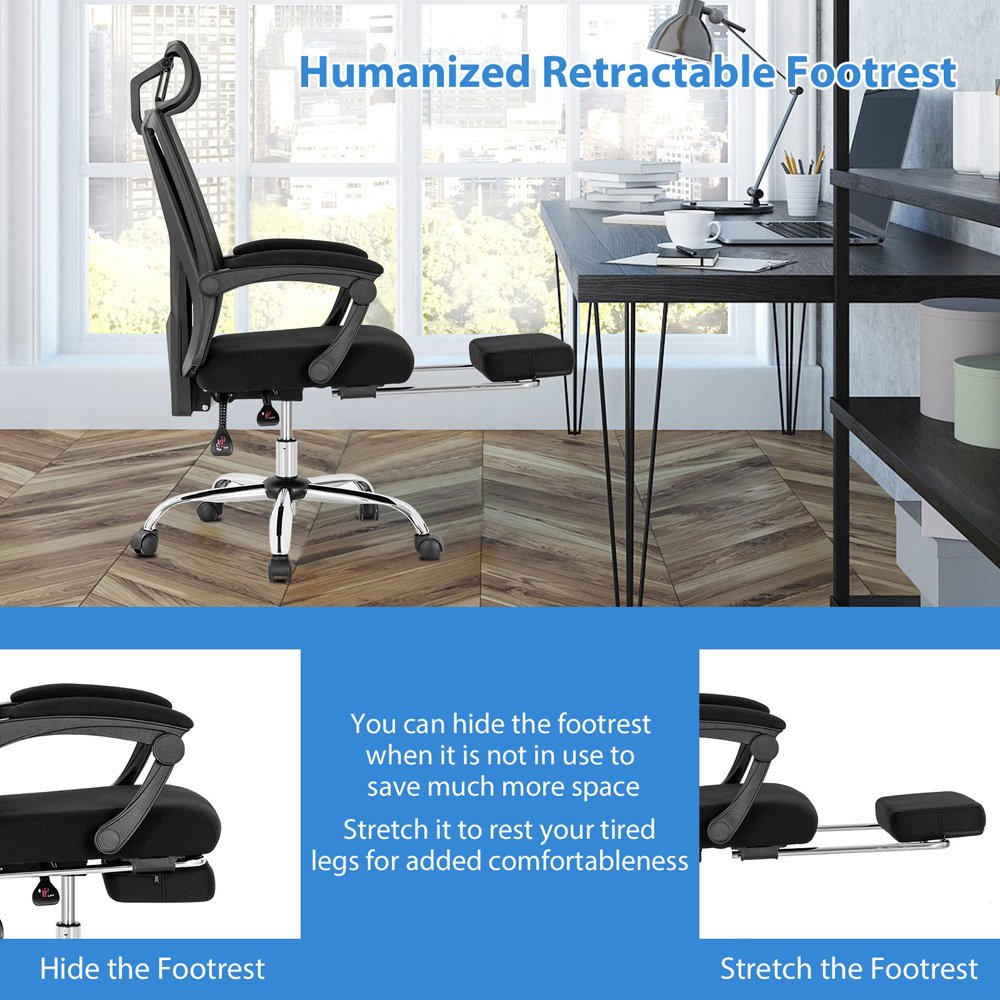 Costway Ergonomic Recliner Mesh Office Chair with Retractable Footrest Image 7