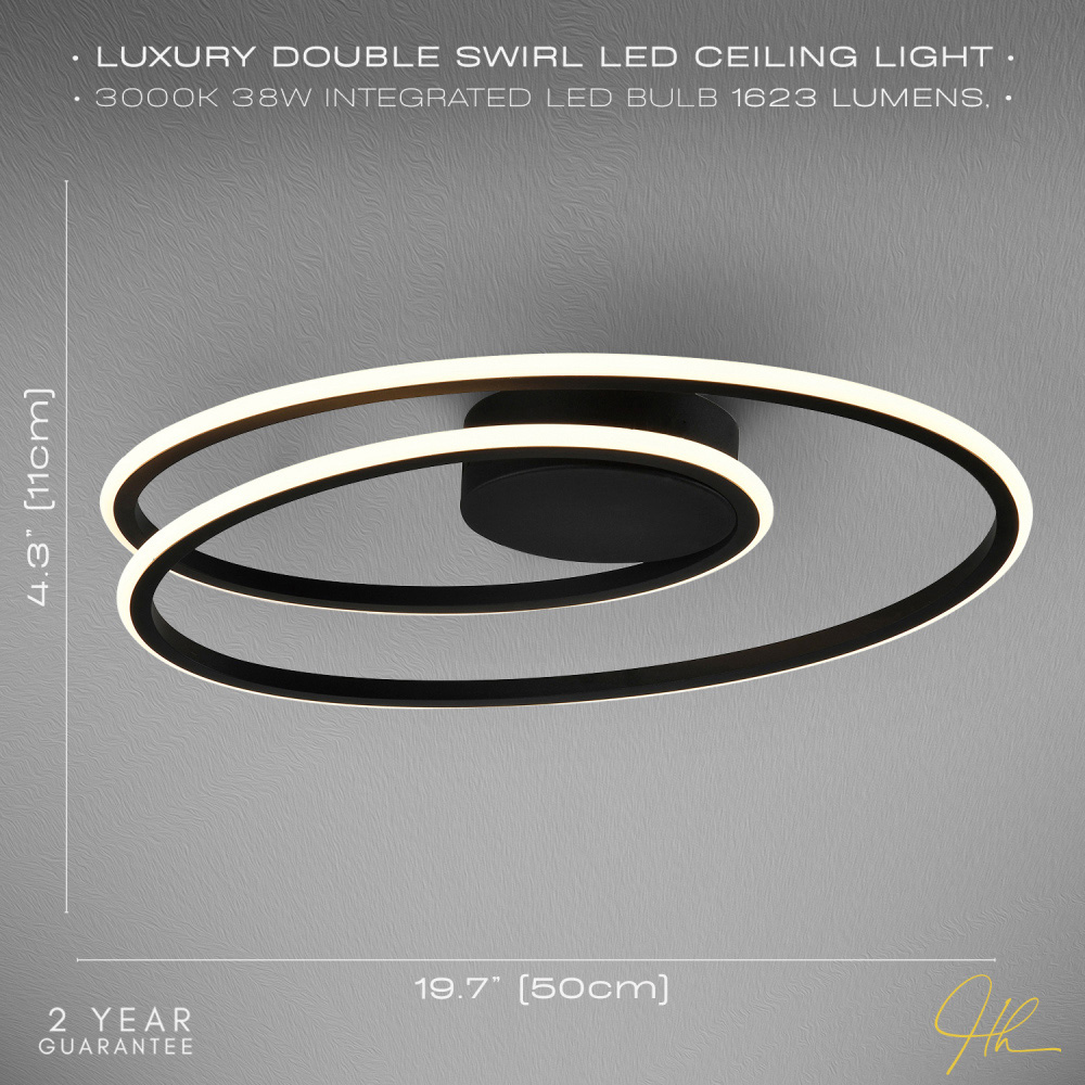 Happy Homewares Matte Black Double Swirl Strip LED Flush Ceiling Light Fitting Image 8