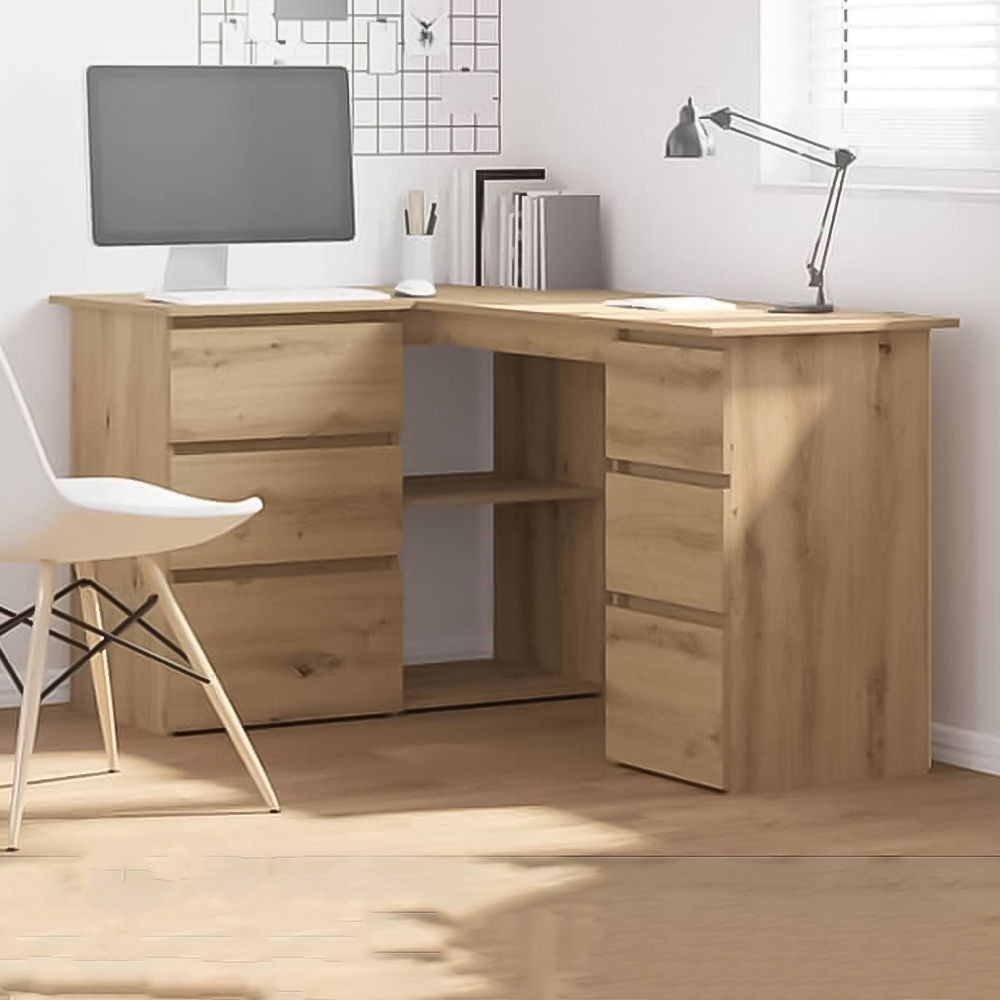 vidaXL 2 Door 4 Drawer L-Shape Corner Desk Artisan Oak Image 1