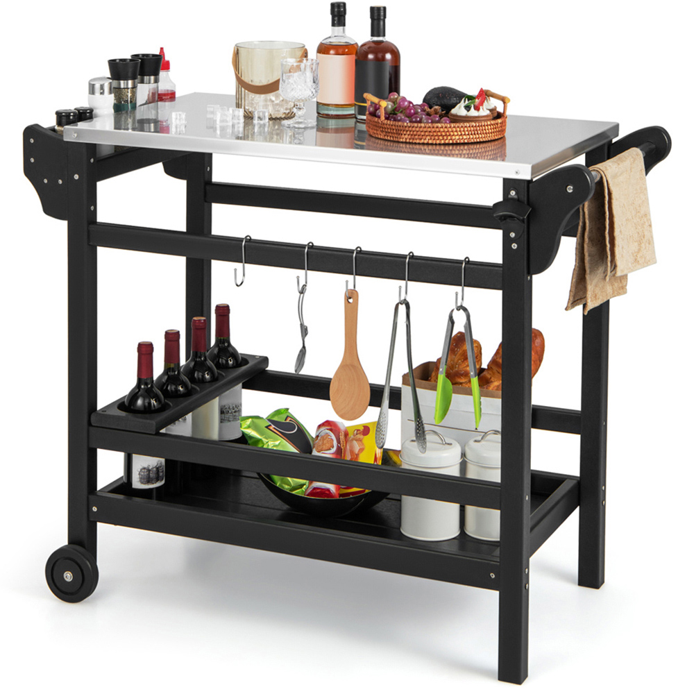 Costway Black Movable Outdoor Dining Cart Image 3