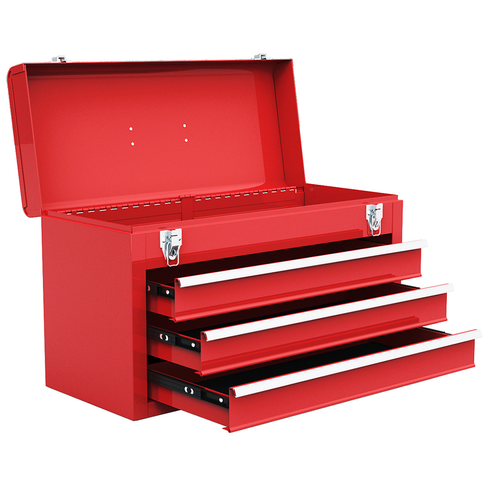 Costway 3 Drawer Red Portable Steel Tool Box with Top Storage Tray Image 3