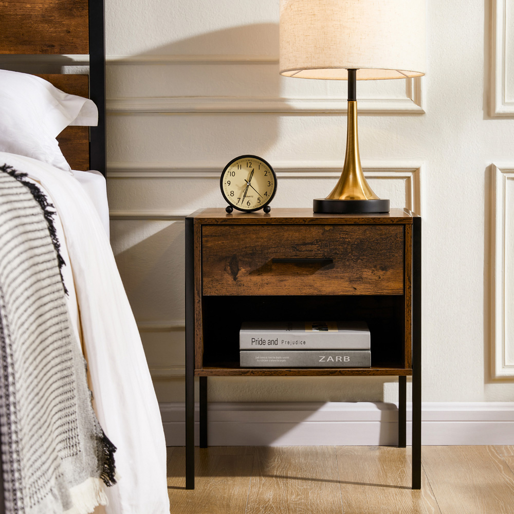 Vida Designs Brooklyn Single Drawer Dark Wood Bedside Table Image 4