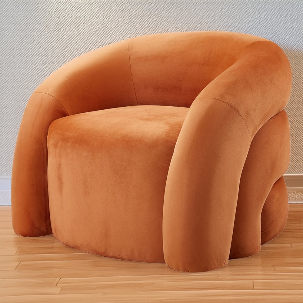 Living and Home Orange Velvet Artistic Wraparound Armchair Image 1