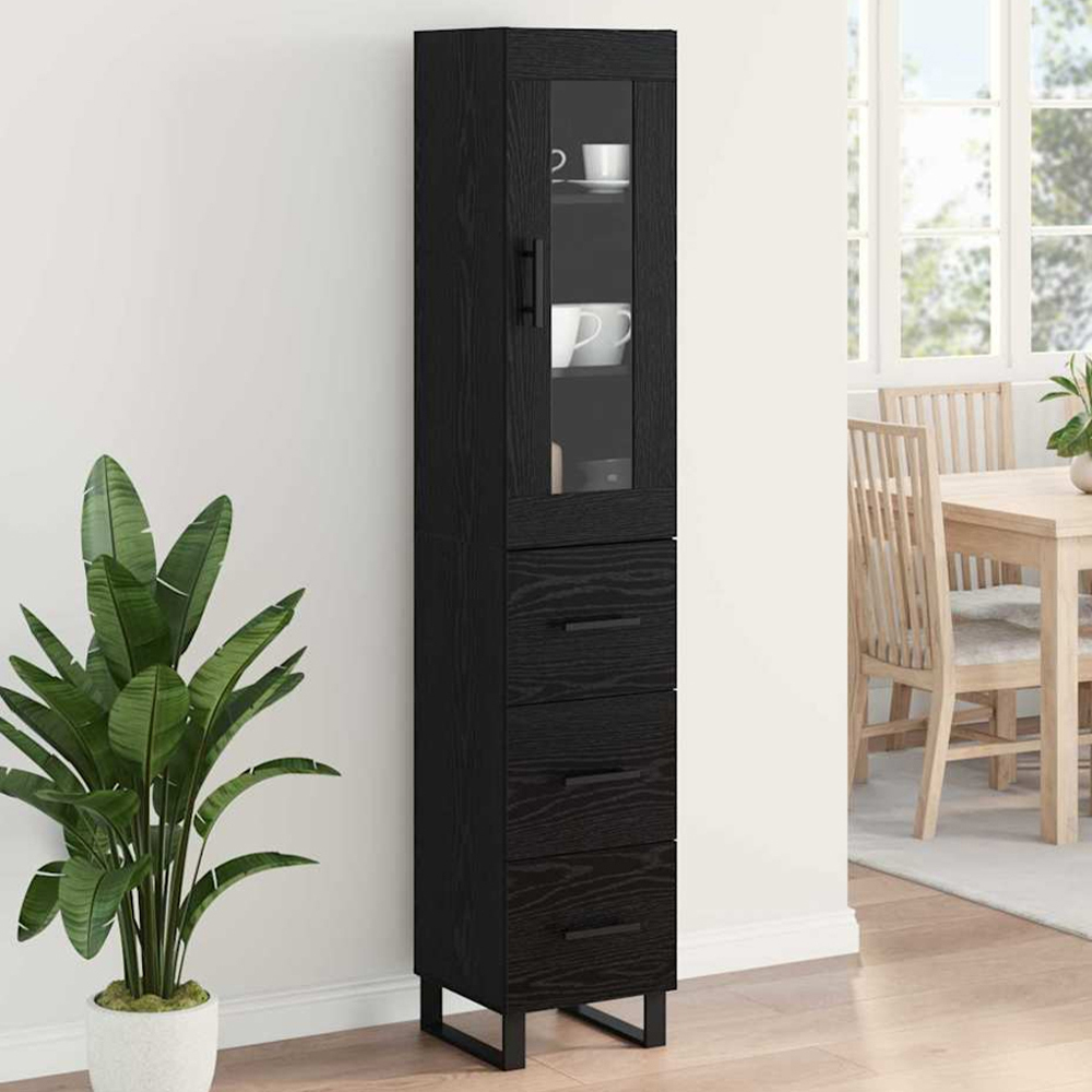 vidaXL Single Glass Door 3 Drawer Black Tall Slim Highboard Image 1