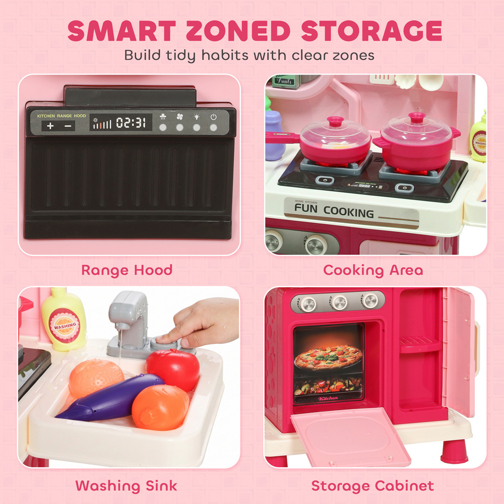 AIYAPLAY Kids Pink 33 Piece Kitchen Playset with Light Sound and Storage Image 5
