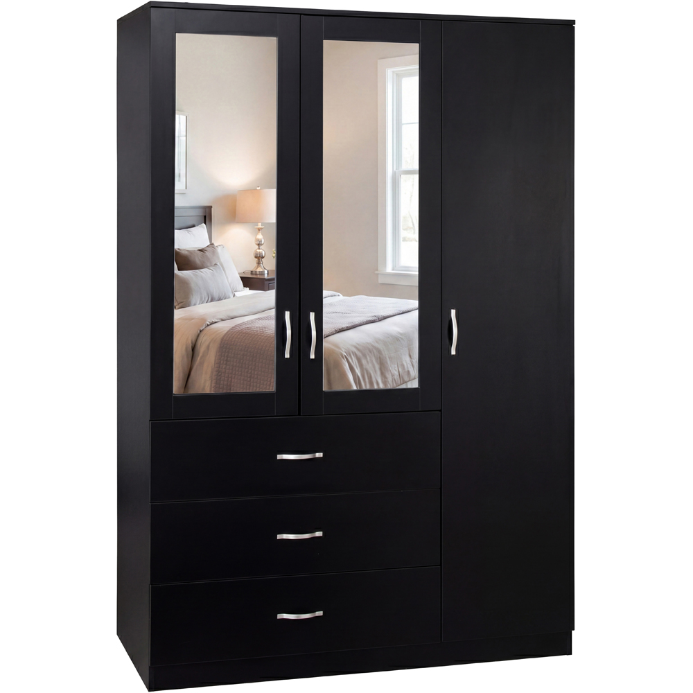 VIDA DESIGNS Riano 3 Door 3 Drawer Black Mirrored Wardrobe Image 2