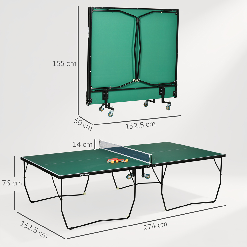 SPORTNOW Green Foldable Indoor Tennis Table Set with 8 Wheels Image 9