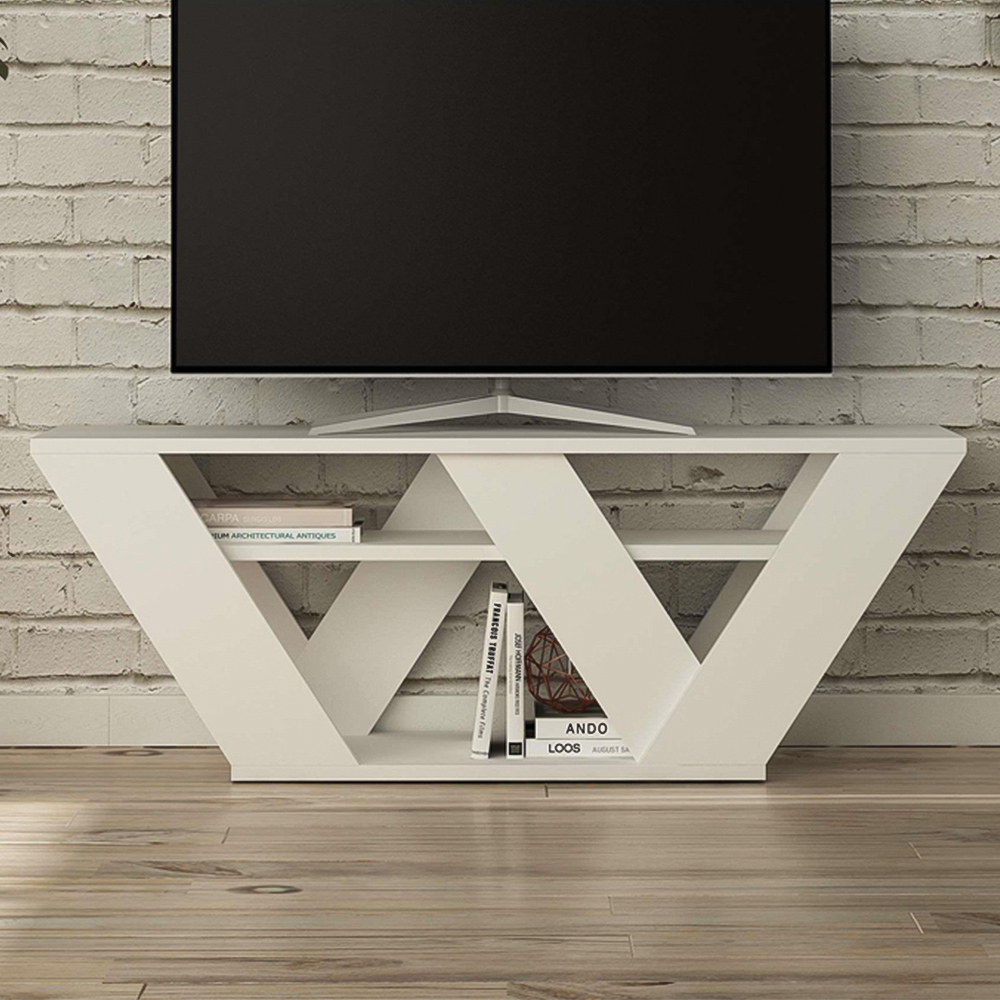 Decortie Pipralla 2 Shelf White Modern TV Unit Image 1