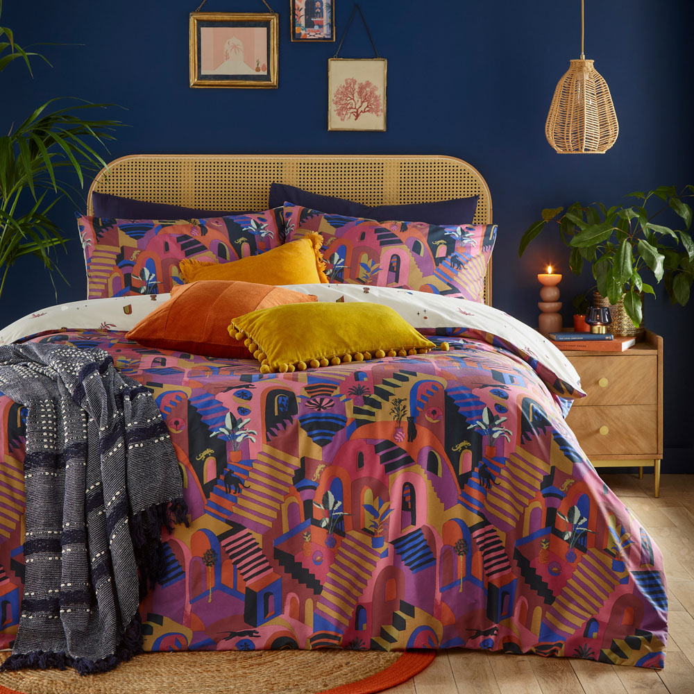 furn. Eivissa King Size Pink Abstract Duvet Cover Set Image 4