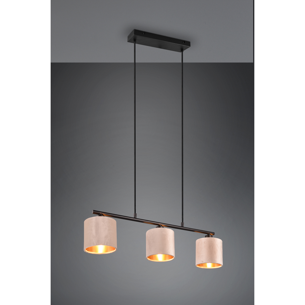 TRIO Julieta 3 Light Matt Black and Smoked Glass Ceiling Pendant Light Image 2