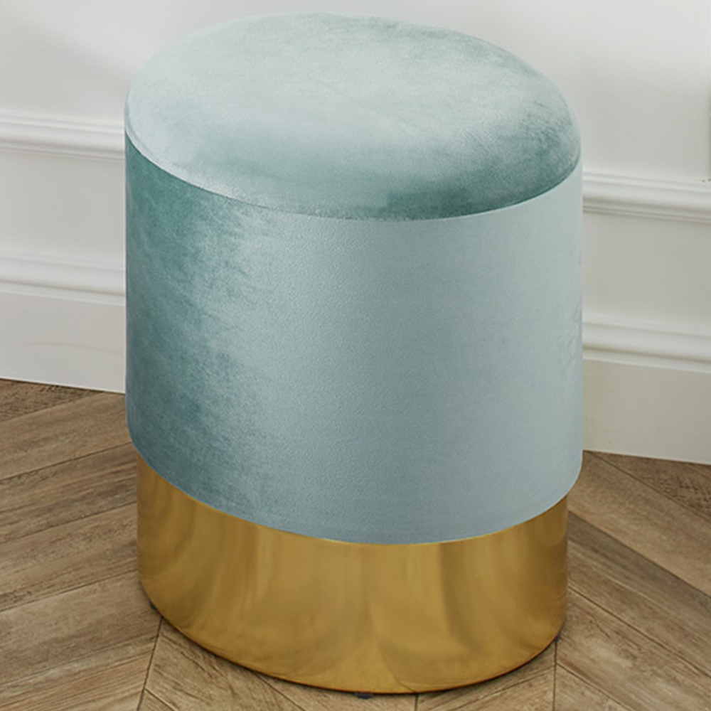 tectake Sarina Turquoise Velvet Look Padded Round Stool with Storage Image 1