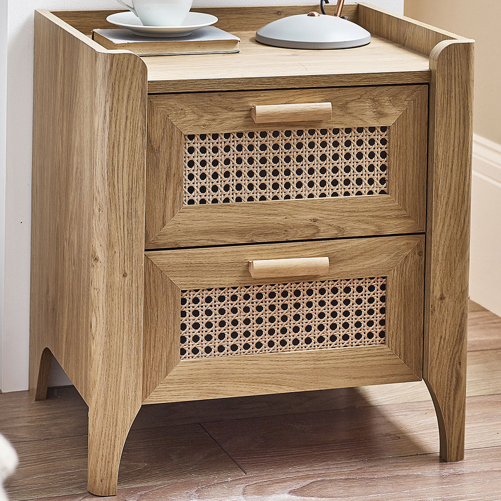 Julian Bowen Sydney 2 Drawer Rattan Effect Bedside Table Image 1