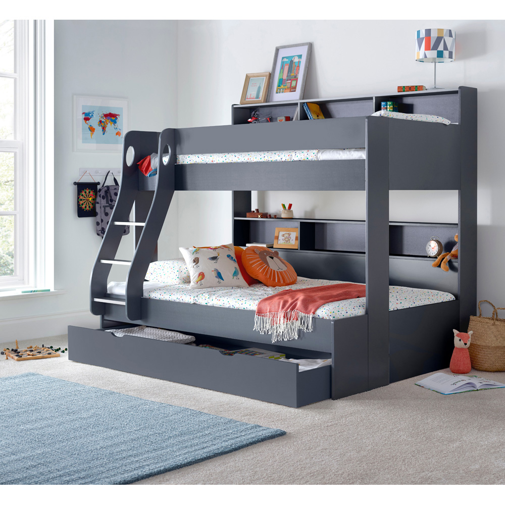 Bedmaster Oliver Triple Sleeper Onyx Grey Bunk Bed with Spring Mattresses Image 9