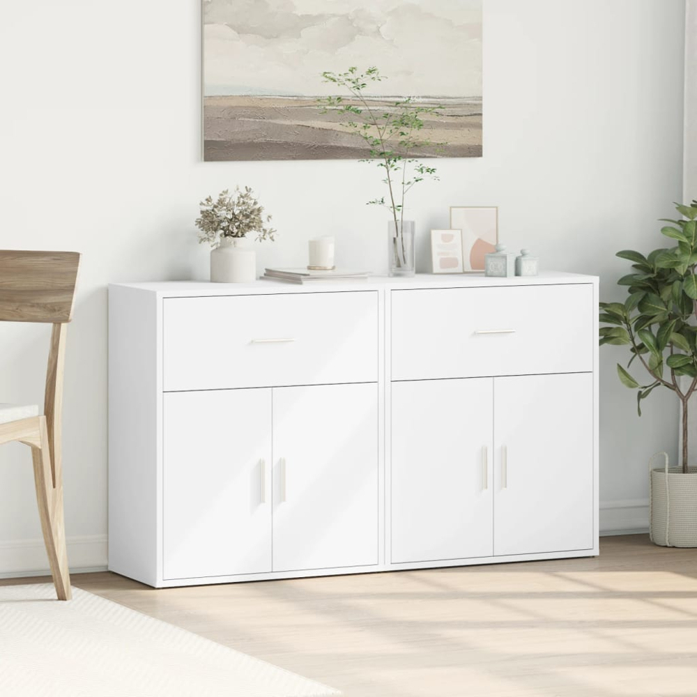 vidaXL 2 Door Single Drawer White Sideboard Set of 2 Image 8