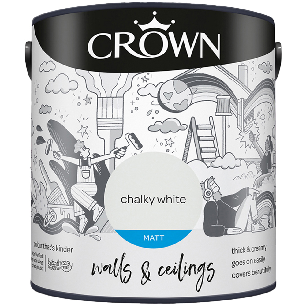 Crown Breatheasy Walls & Ceilings Chalky White Matt Emulsion Paint 2.5L Image 2