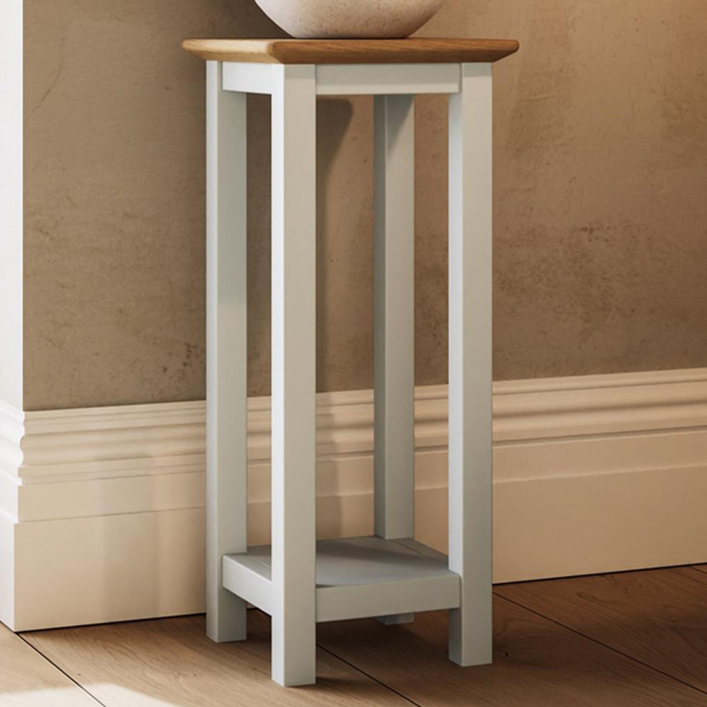 FWStyle Taberno Single Shelf White Linen and Oak Side Table Image 1