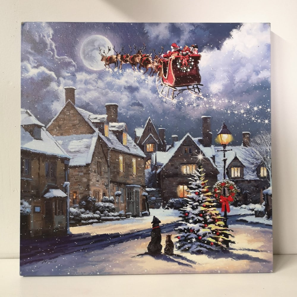 Samuel Alexander Snowtime Santa Dog Street Scene Christmas Light Up Wall Art 40 x 40cm Image 6