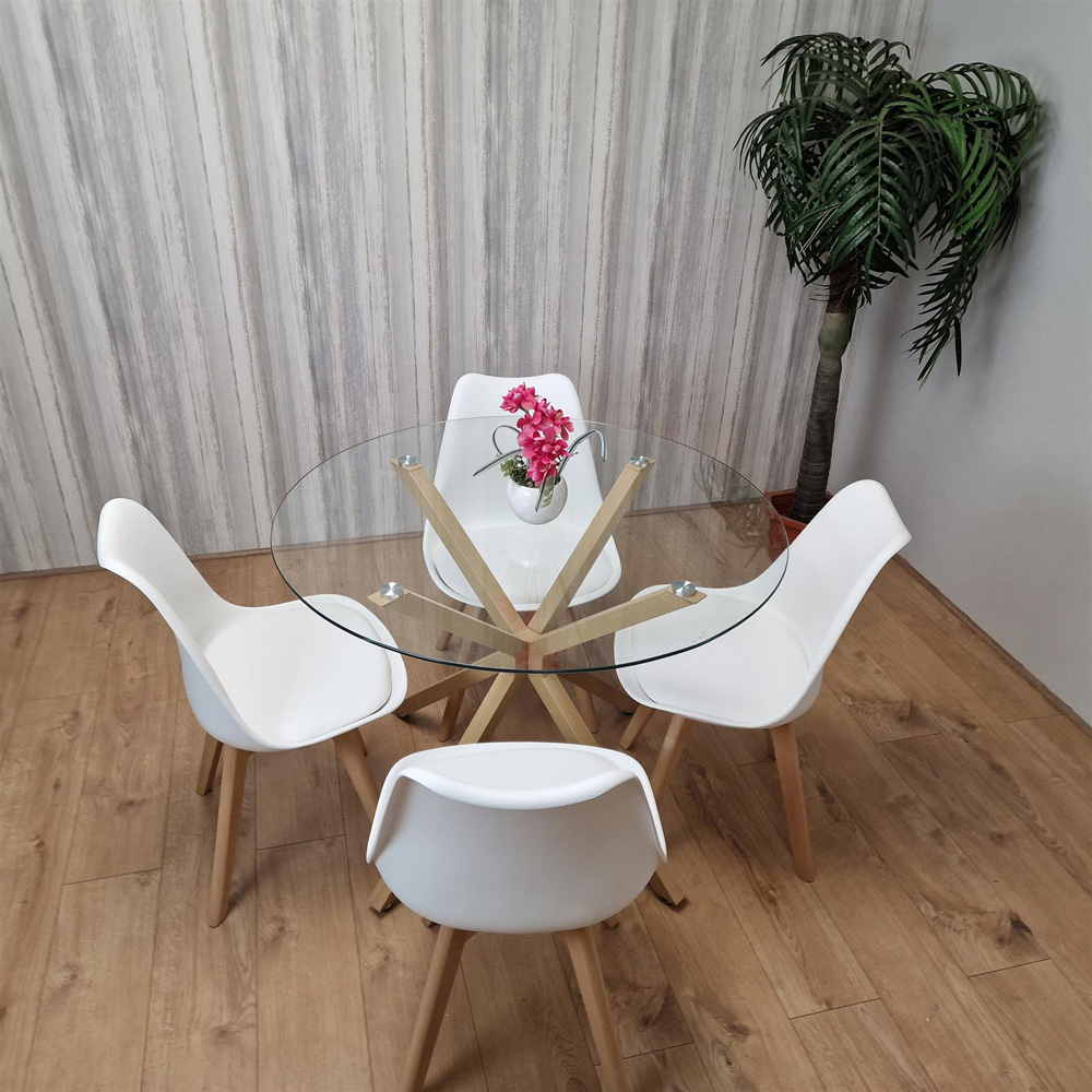 Portland 4 Seater Round Dining Table Set Oak Effect and White Image 4