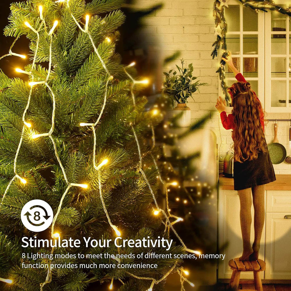 Shatchi 100 Warm White LED Multifunction Clear Cable Outdoor String Fairy Light 10m Image 2