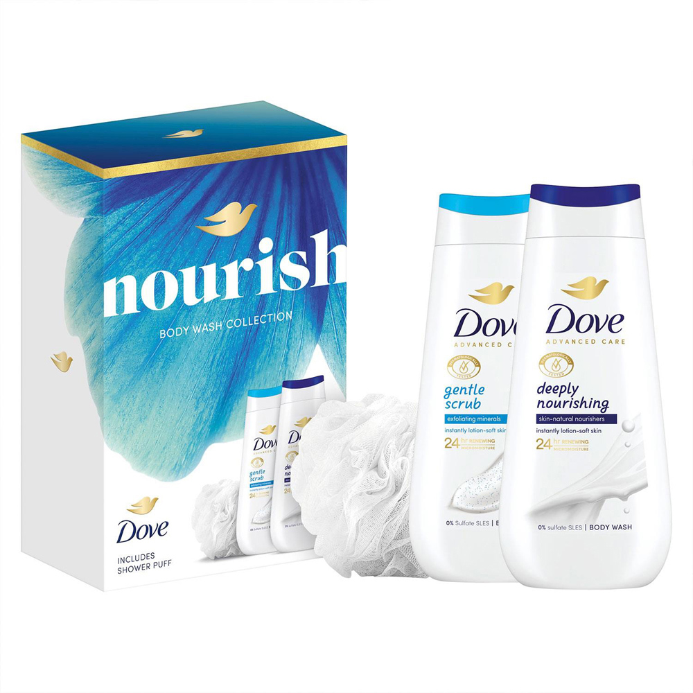 Dove Nourish Gentle Scrub and Deeply Nourishing Bodywash Duo Gift Set 225ml 2 Pack Image 3