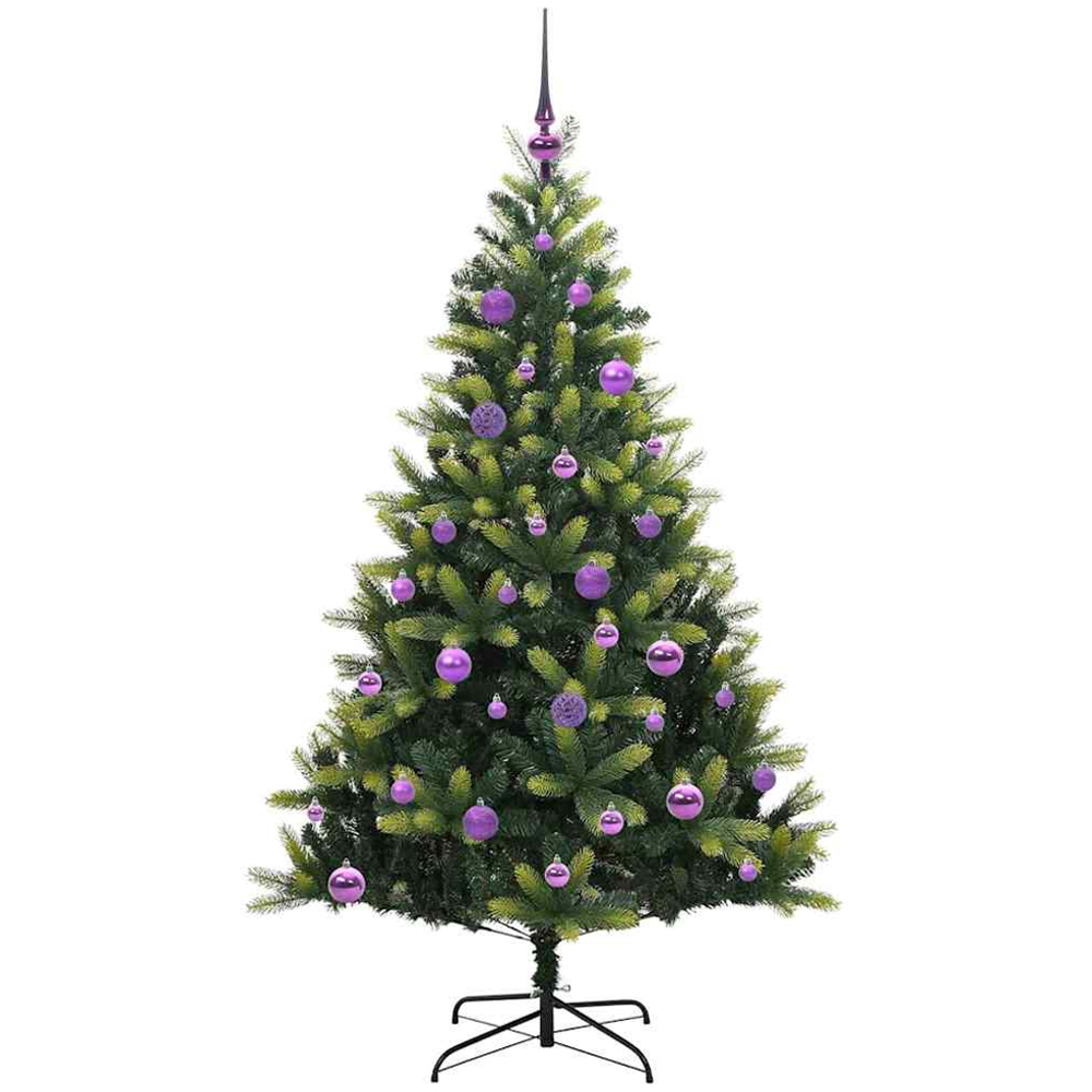 vidaXL Pre-Lit Lilac Baubles Green Artificial Hinged Christmas Tree 5ft Image 4