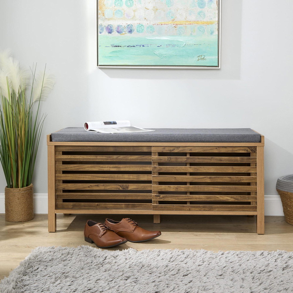 Home Source Luna 2 Sliding Door Oak Shoe Bench Image 6