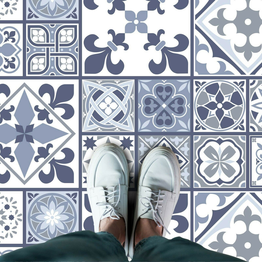 Walplus Lisbon Blue Tile Melange Floor Sticker 120 x 60cm Image 3