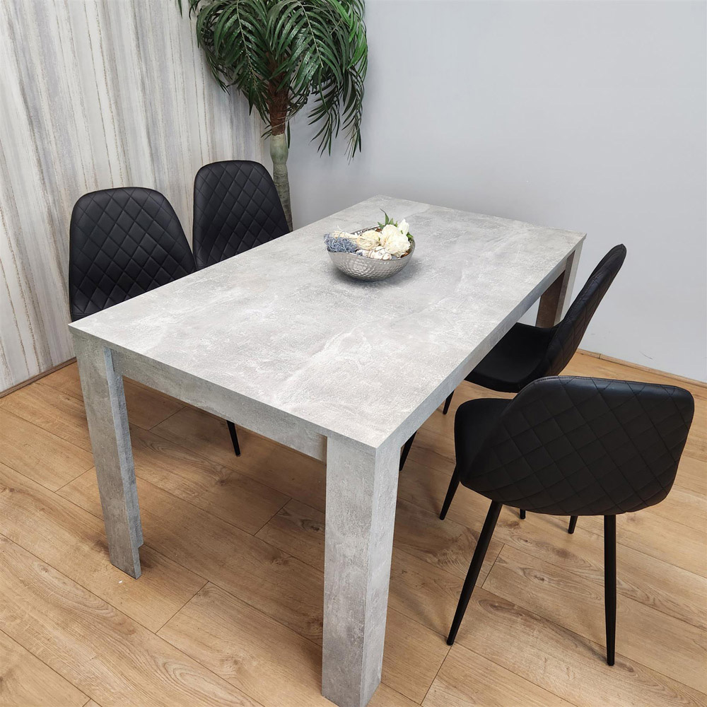 Portland Leather and Wood 4 Seater Dining Set Stone Grey Effect and Black Image 3
