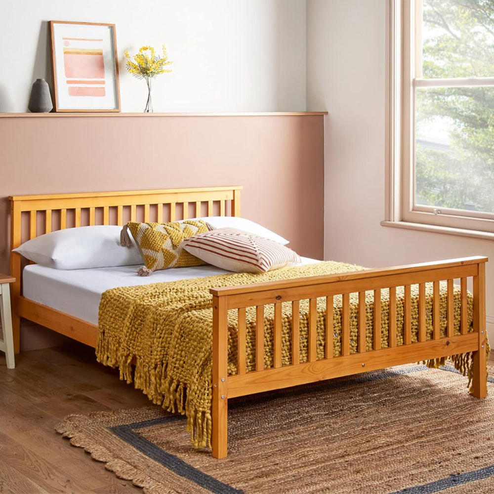 Home Treats Double Wooden Bed Frame with Mattress Image 1