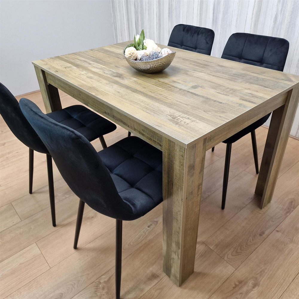 Portland 4 Seater Dining Set Rustic Effect and Black Velvet Image 6