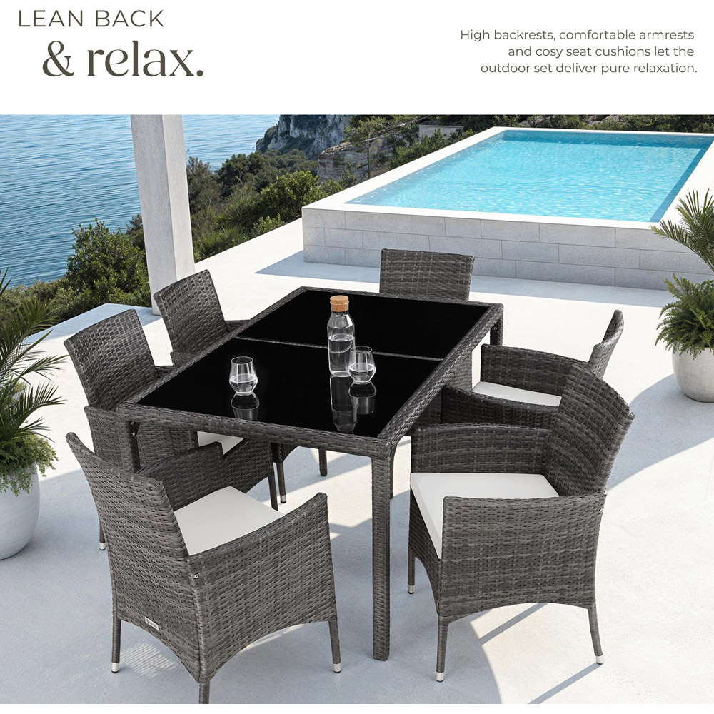 tectake Lisbon 6 Seater Rattan Garden Dining Set Grey and White Image 4