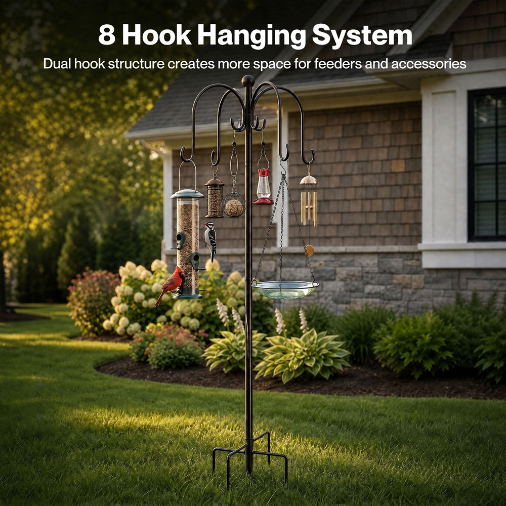 TOQUE Black Height Adjustable Bird Feeding Station with Shepherd Hooks Image 5