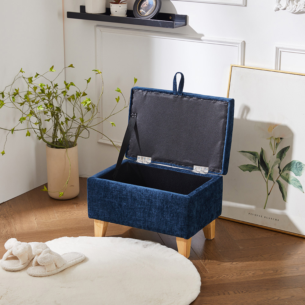 Living and Home Blue Chenille Upholstered Storage Ottoman Image 7