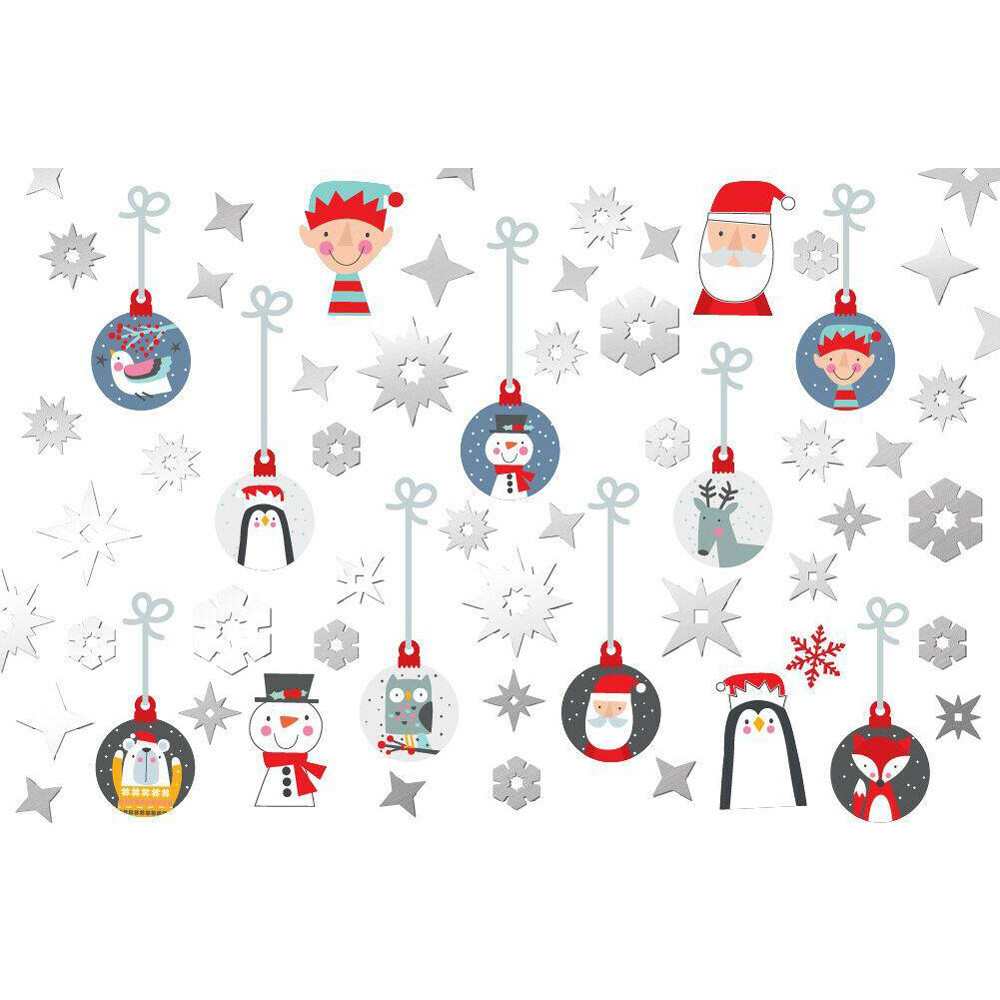 Walplus Bubble Christmas Friends and Silver Snowflakes Self Adhesive Wall Stickers 73 Piece Image 2