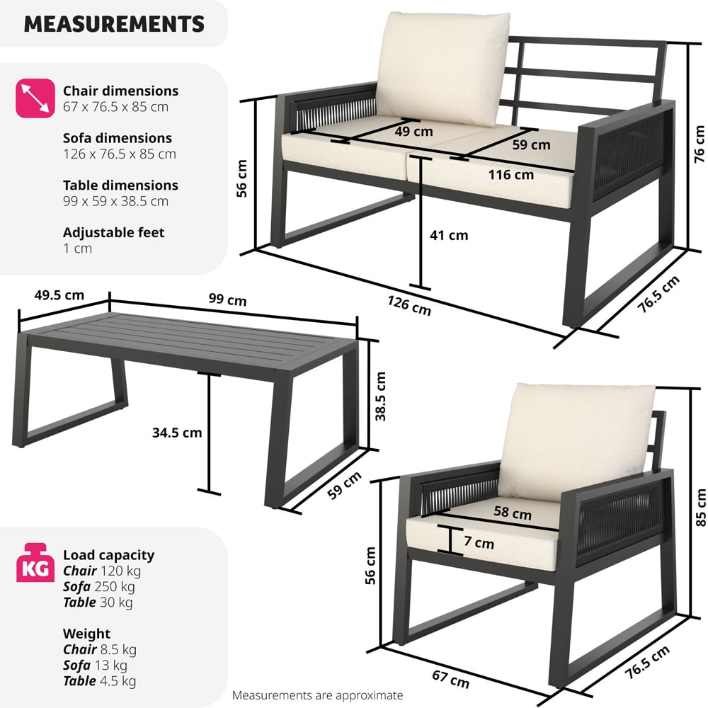 tectake 4 Seater Anthracite Aluminium Dining Set Image 8