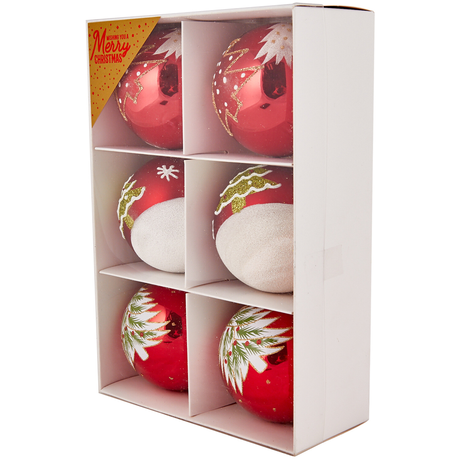 Pack of 6 Traditional Glass Bauble Set - Red and White Image 2