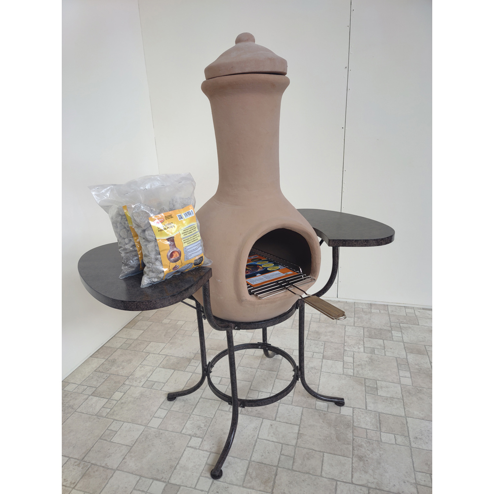 Gardeco BBO-C8C.00 Grill Lava and Stones Clay Chiminea BBQ Bundle Image 4