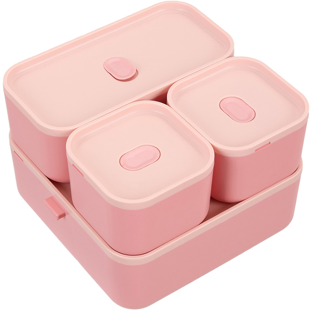 Living and Home 1.8L 2-Tier Pink Lunch Box with Cutlery and 3 Top Compartments Image 4