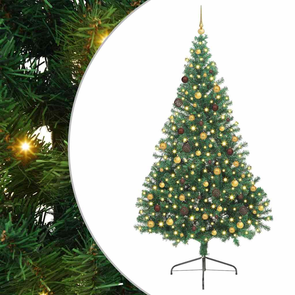 vidaXL Pre-Lit Gold and Bronze Baubles Green Artificial Christmas Tree 8ft Image 2