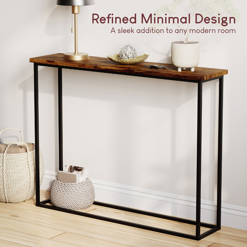 VIDA DESIGNS Rustic Brown and Black Metal Leg Console Table Image 6