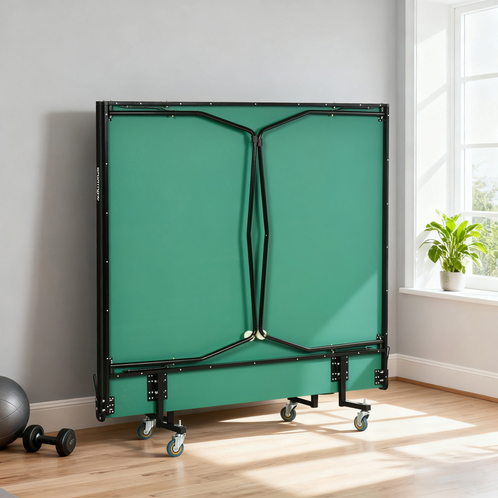 SPORTNOW Green Foldable Indoor Tennis Table Set with 8 Wheels Image 3
