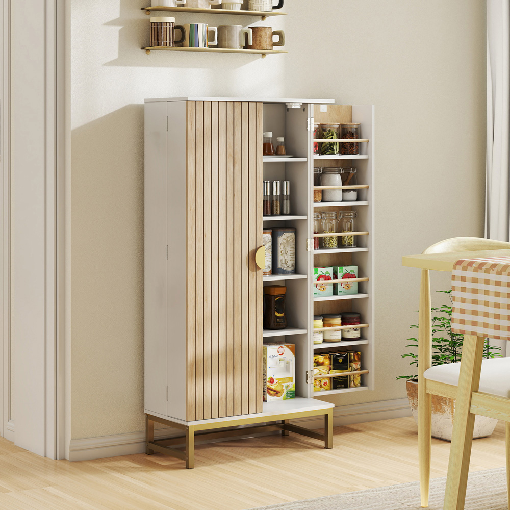 Portland 2 Door 5 Shelf White Kitchen Cabinet with 12 Spice Racks Image 2