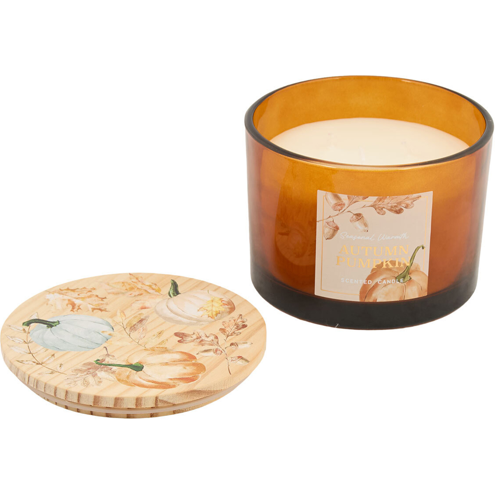 Pumpkin Wooden Lid 3 Wick Candle Image 3