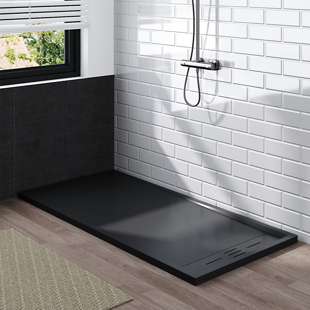 H&O Direct Black Sleek Rectangular Shower Tray with Drain 170cm Image 3